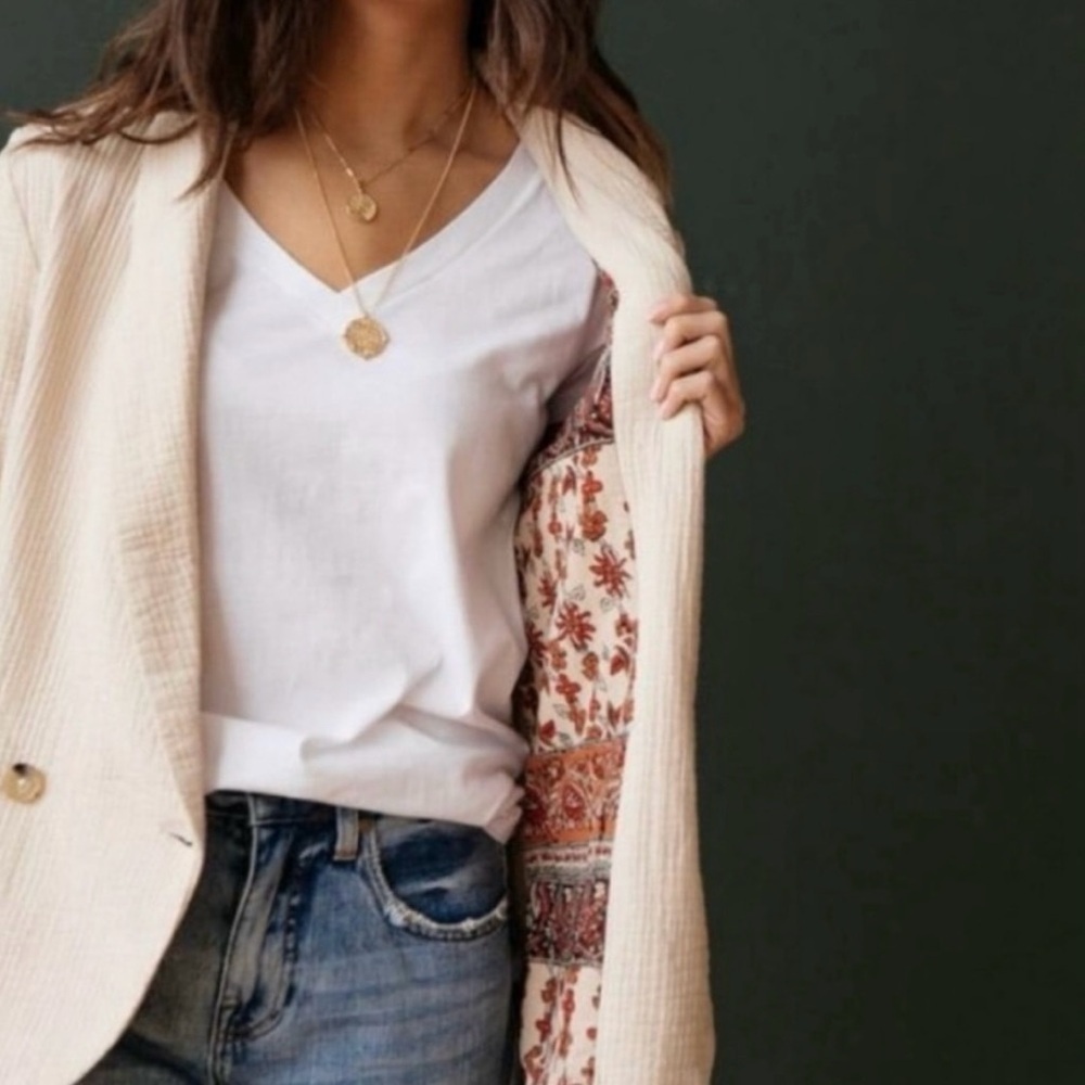 Free People Rowan Cotton Blazer in Ecru - Picture 2 of 14
